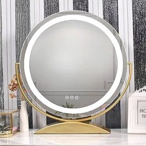 New w/box 28” x18” base LED brushed gold Vanity mirror 3- sensor modes
